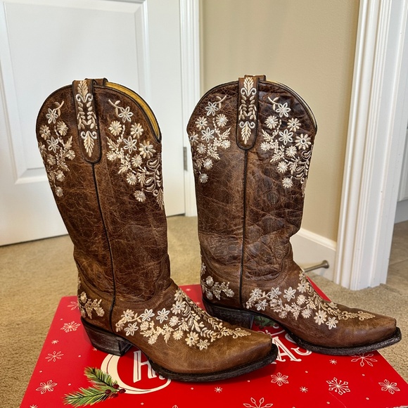 Brown Leather Embroidered Cowboy Boots Women’s Size 8.5B Made in Mexico Western - Picture 6 of 7